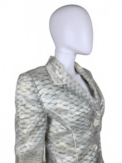Roberto Cavalli Blazer Vintage in Lino e Seta Stampa Python Grigio e Avorio - Pally Vintage Closet