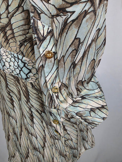Roberto Cavalli Blusa Vintage in Seta Stampa Ali di Farfalla e Pitone Verde - Pally Vintage Closet
