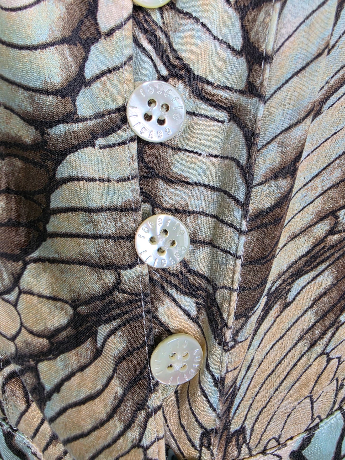 Roberto Cavalli Blusa Vintage in Seta Stampa Ali di Farfalla e Pitone Verde - Pally Vintage Closet