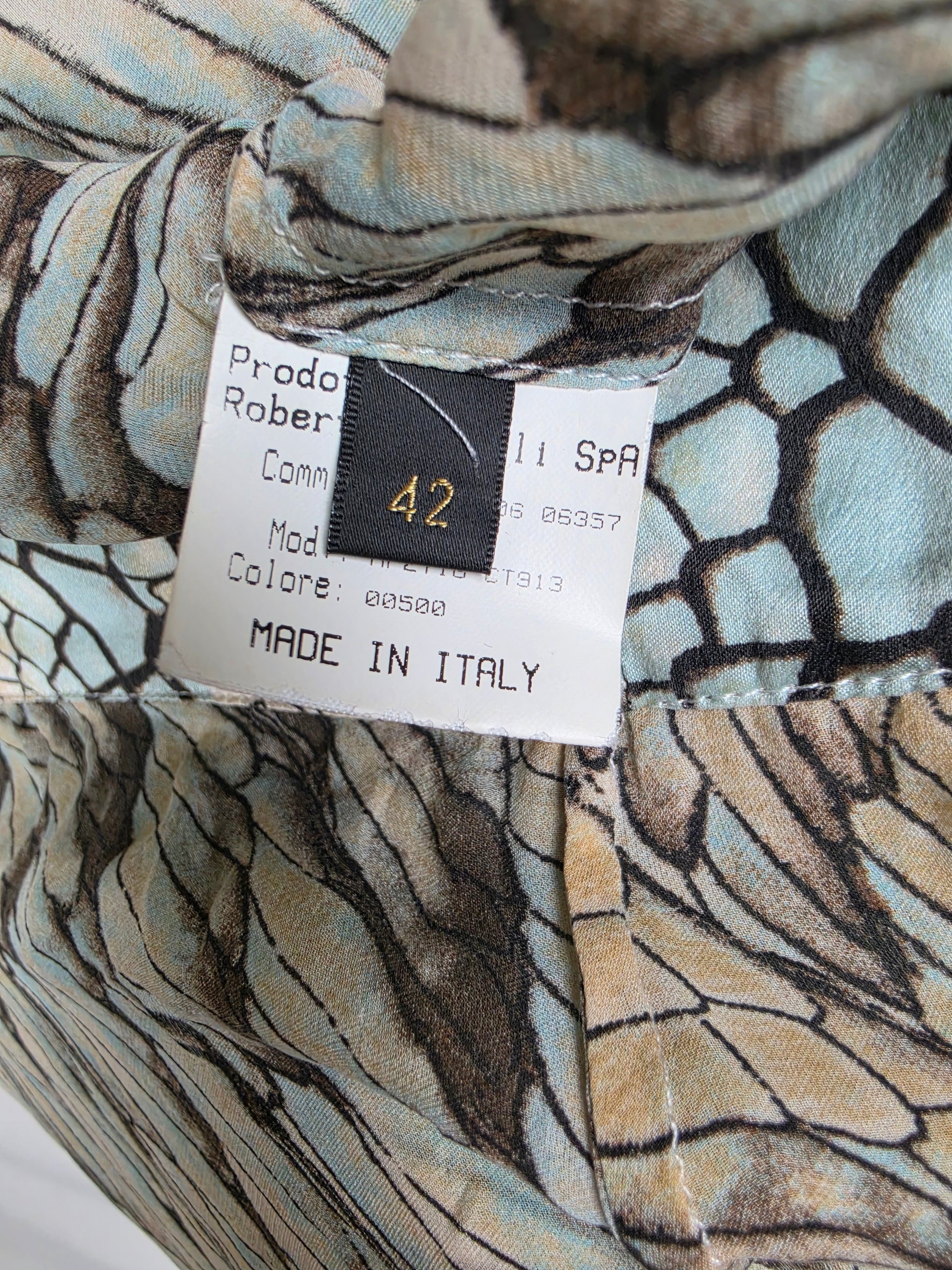Roberto Cavalli Blusa Vintage in Seta Stampa Ali di Farfalla e Pitone Verde - Pally Vintage Closet
