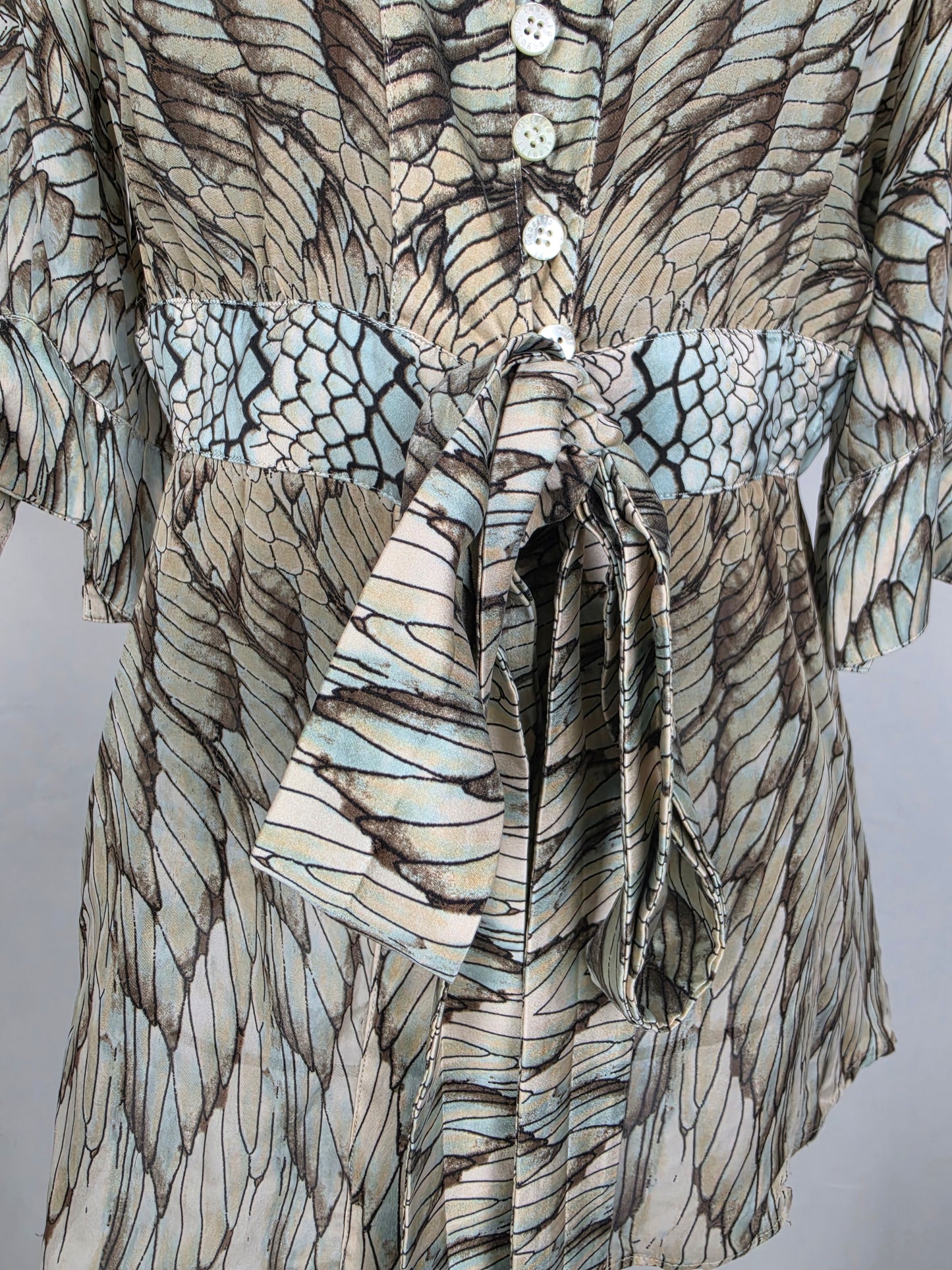 Roberto Cavalli Blusa Vintage in Seta Stampa Ali di Farfalla e Pitone Verde - Pally Vintage Closet
