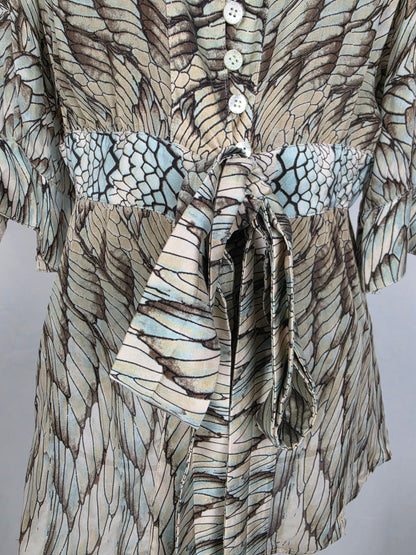 Roberto Cavalli Blusa Vintage in Seta Stampa Ali di Farfalla e Pitone Verde - Pally Vintage Closet