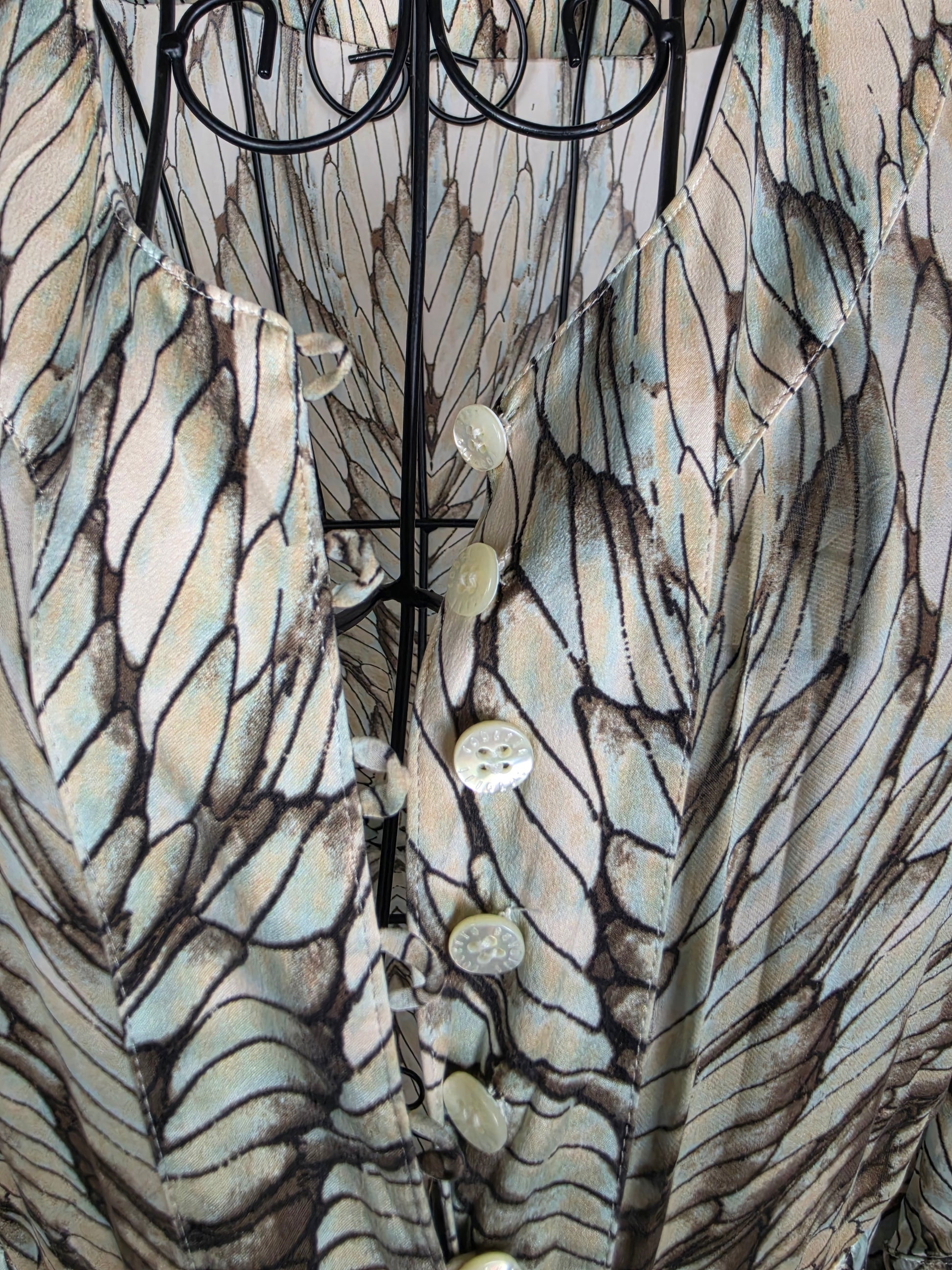 Roberto Cavalli Blusa Vintage in Seta Stampa Ali di Farfalla e Pitone Verde - Pally Vintage Closet