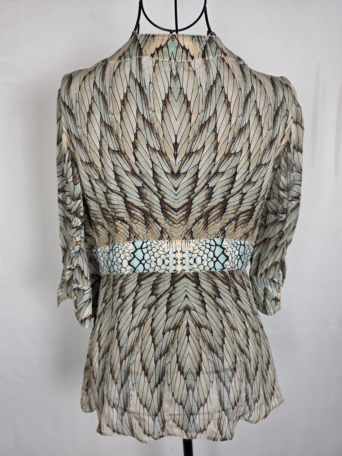 Roberto Cavalli Blusa Vintage in Seta Stampa Ali di Farfalla e Pitone Verde - Pally Vintage Closet