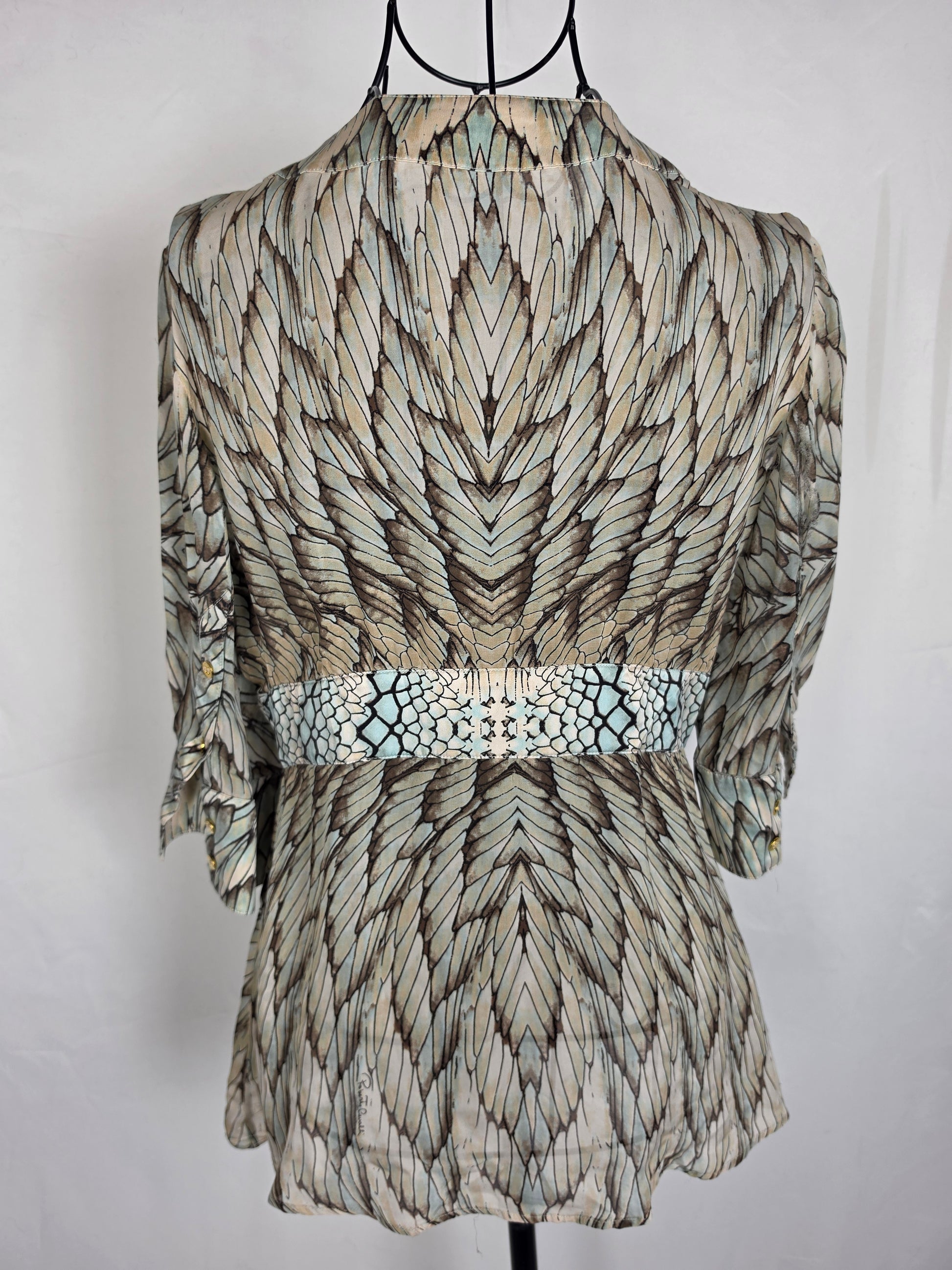 Roberto Cavalli Blusa Vintage in Seta Stampa Ali di Farfalla e Pitone Verde - Pally Vintage Closet