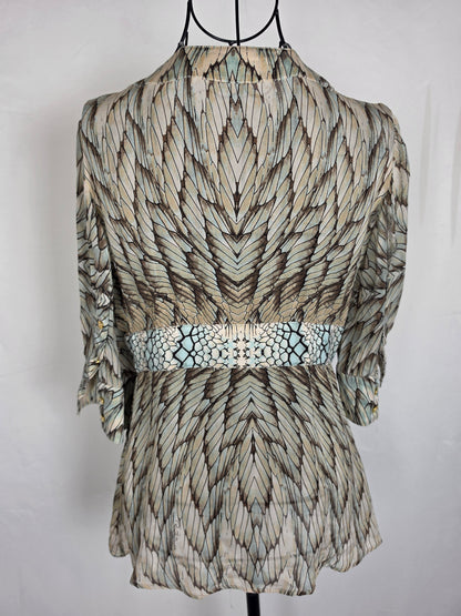 Roberto Cavalli Blusa Vintage in Seta Stampa Ali di Farfalla e Pitone Verde - Pally Vintage Closet
