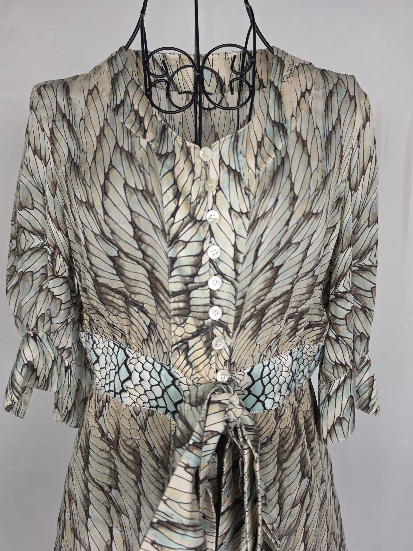 Roberto Cavalli Blusa Vintage in Seta Stampa Ali di Farfalla e Pitone Verde - Pally Vintage Closet