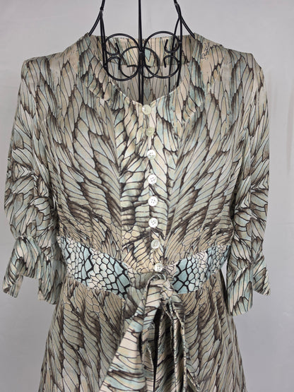 Roberto Cavalli Blusa Vintage in Seta Stampa Ali di Farfalla e Pitone Verde - Pally Vintage Closet
