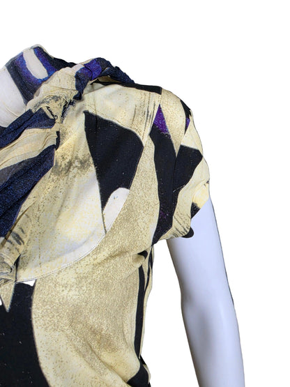 Roberto Cavalli Camicetta Vintage a Stampa Grafica e Scollo Plissé - Pally Vintage Closet