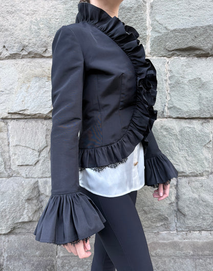 Roberto Cavalli Giacca Vintage Seta e Pizzo con Dettaglio Ruffle Nera - Pally Vintage Closet
