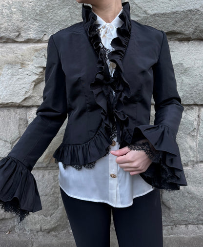 Roberto Cavalli Giacca Vintage Seta e Pizzo con Dettaglio Ruffle Nera - Pally Vintage Closet