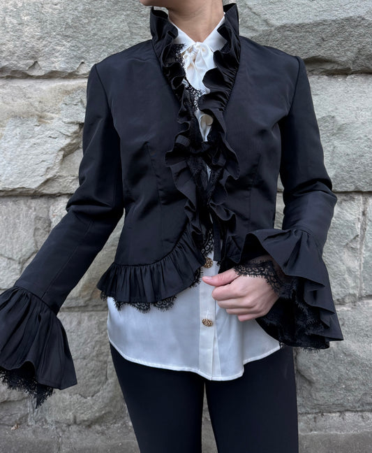Roberto Cavalli Giacca Vintage Seta e Pizzo con Dettaglio Ruffle Nera - Pally Vintage Closet
