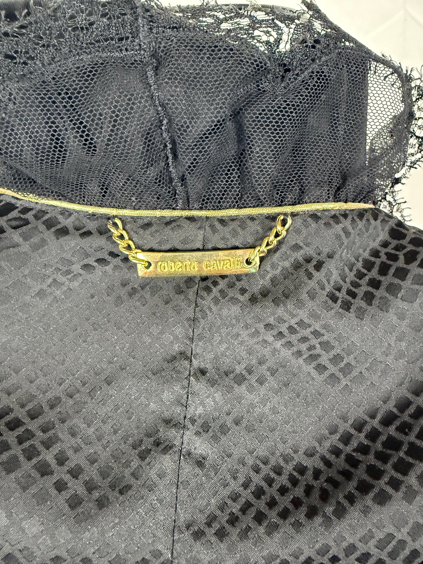 Roberto Cavalli Giacca Vintage Seta e Pizzo con Dettaglio Ruffle Nera - Pally Vintage Closet