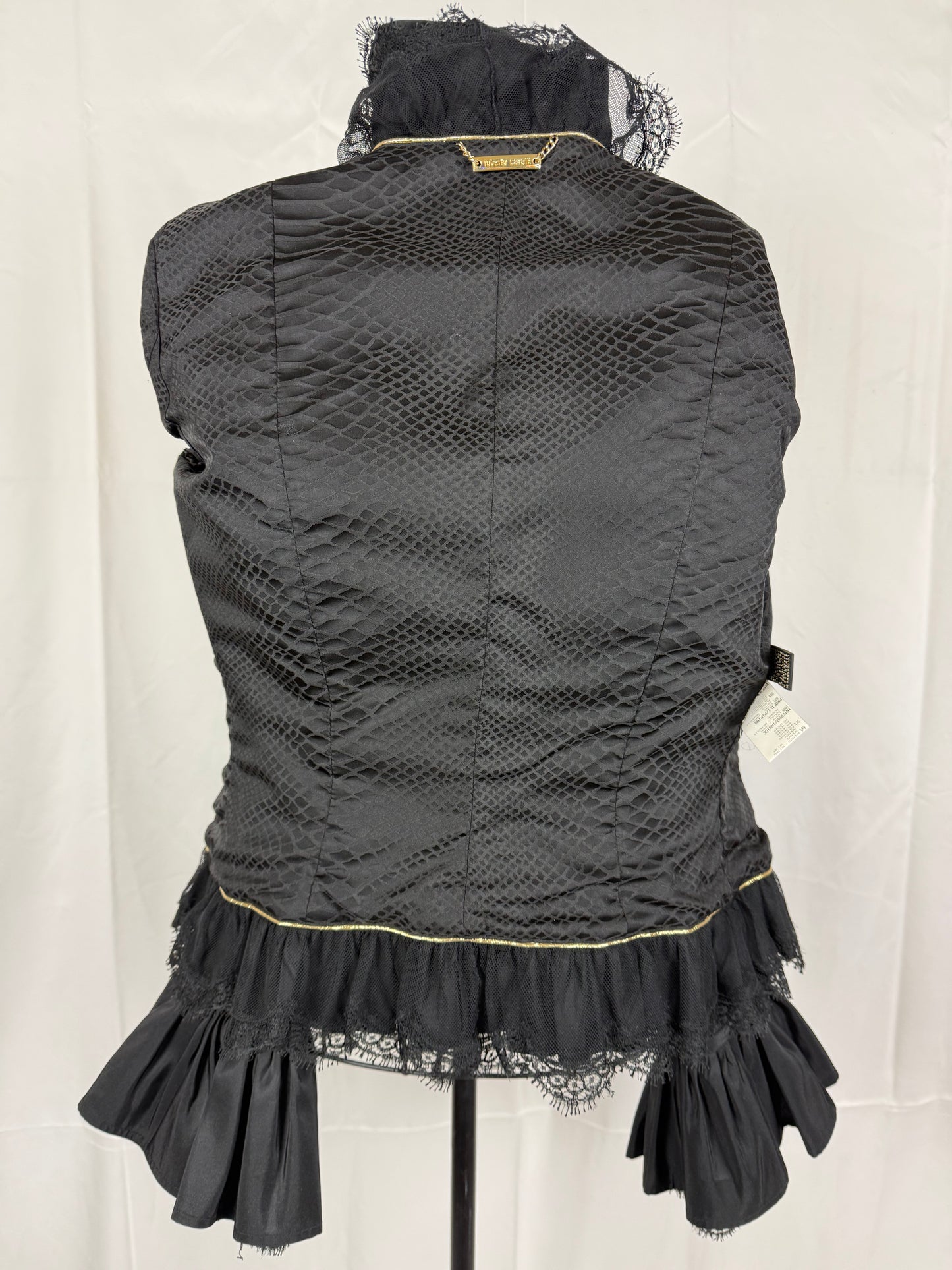 Roberto Cavalli Giacca Vintage Seta e Pizzo con Dettaglio Ruffle Nera - Pally Vintage Closet