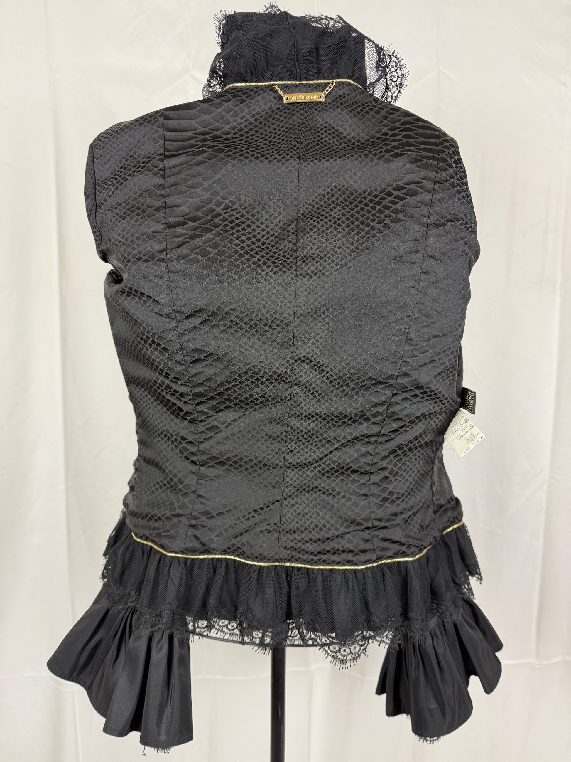 Roberto Cavalli Giacca Vintage Seta e Pizzo con Dettaglio Ruffle Nera - Pally Vintage Closet