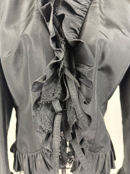 Roberto Cavalli Giacca Vintage Seta e Pizzo con Dettaglio Ruffle Nera - Pally Vintage Closet