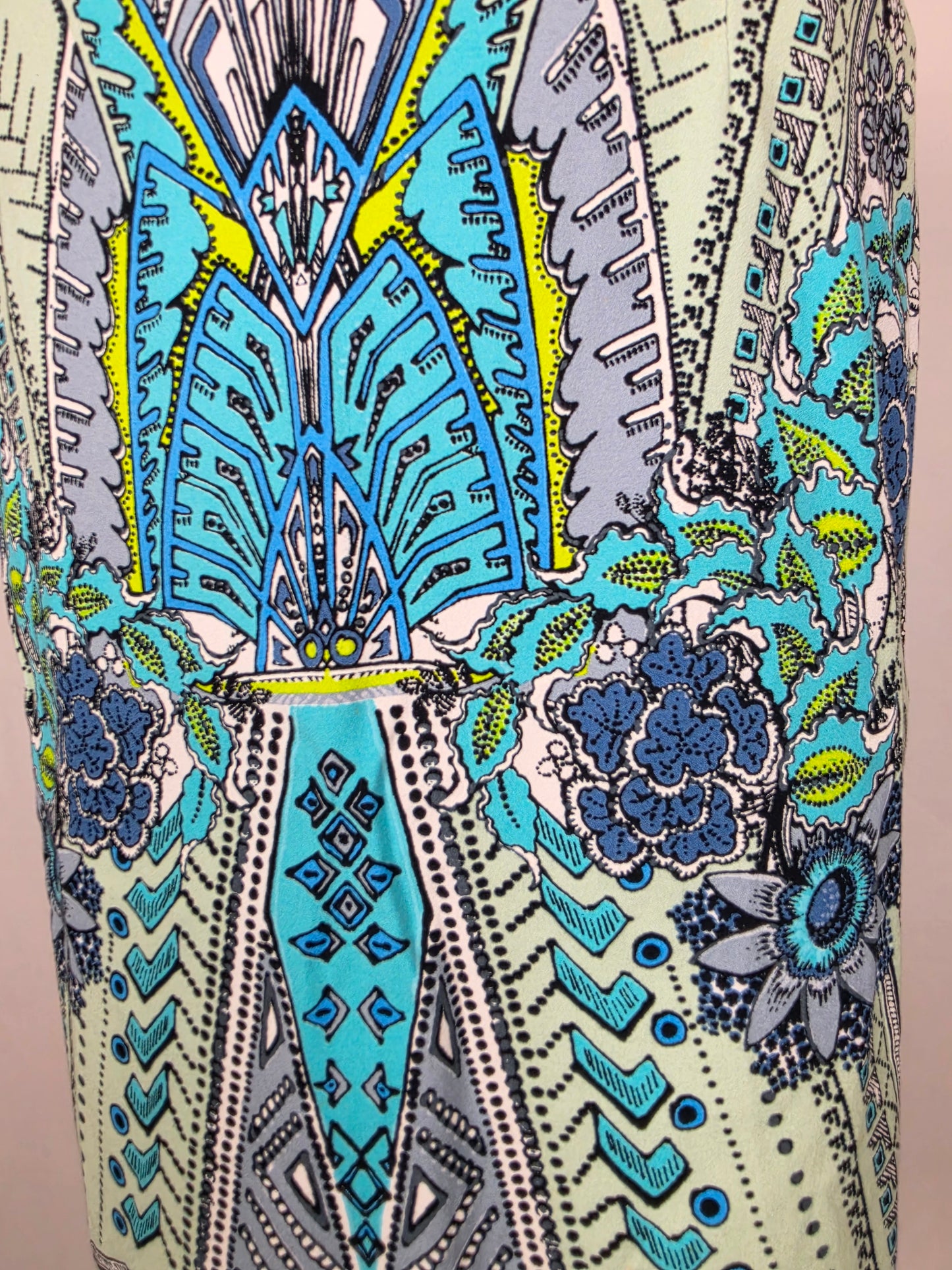 Roberto Cavalli Gonna a Tubino Motivo Geometrico e Floreale Celeste - Pally Vintage Closet