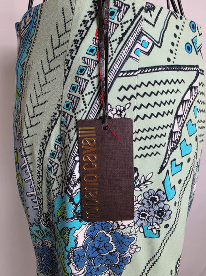 Roberto Cavalli Gonna a Tubino Motivo Geometrico e Floreale Celeste - Pally Vintage Closet