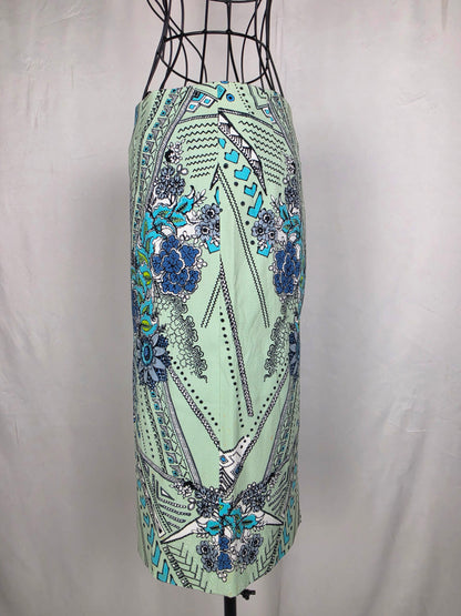 Roberto Cavalli Gonna a Tubino Motivo Geometrico e Floreale Celeste - Pally Vintage Closet
