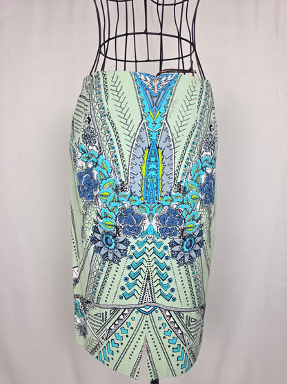 Roberto Cavalli Gonna a Tubino Motivo Geometrico e Floreale Celeste - Pally Vintage Closet