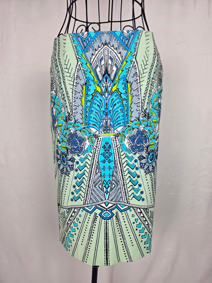 Roberto Cavalli Gonna a Tubino Motivo Geometrico e Floreale Celeste - Pally Vintage Closet