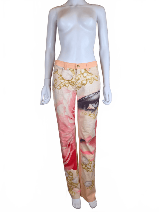 Roberto Cavalli Jeans Vintage Eye Print Liz Taylor 2001 Rose e Oro - Pally Vintage Closet