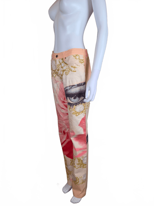 Roberto Cavalli Jeans Vintage Eye Print Liz Taylor 2001 Rose e Oro - Pally Vintage Closet