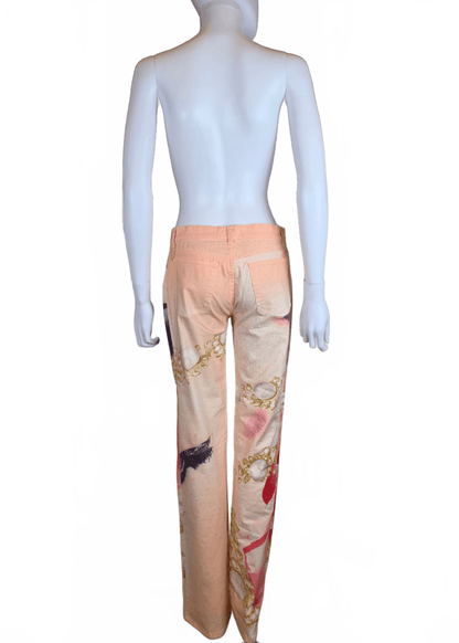 Roberto Cavalli Jeans Vintage Eye Print Liz Taylor 2001 Rose e Oro - Pally Vintage Closet
