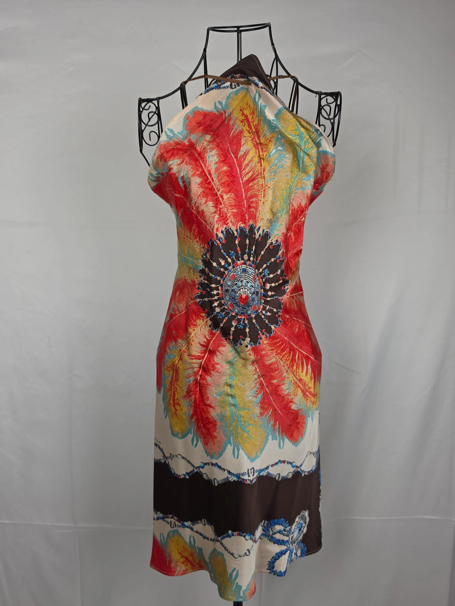 Roberto-Cavalli-Mini-Abito-d-Archivio-in-Seta-Stampa-Jewel-Feather-Multicolor-70134006219076 - Pally Vintage Closet