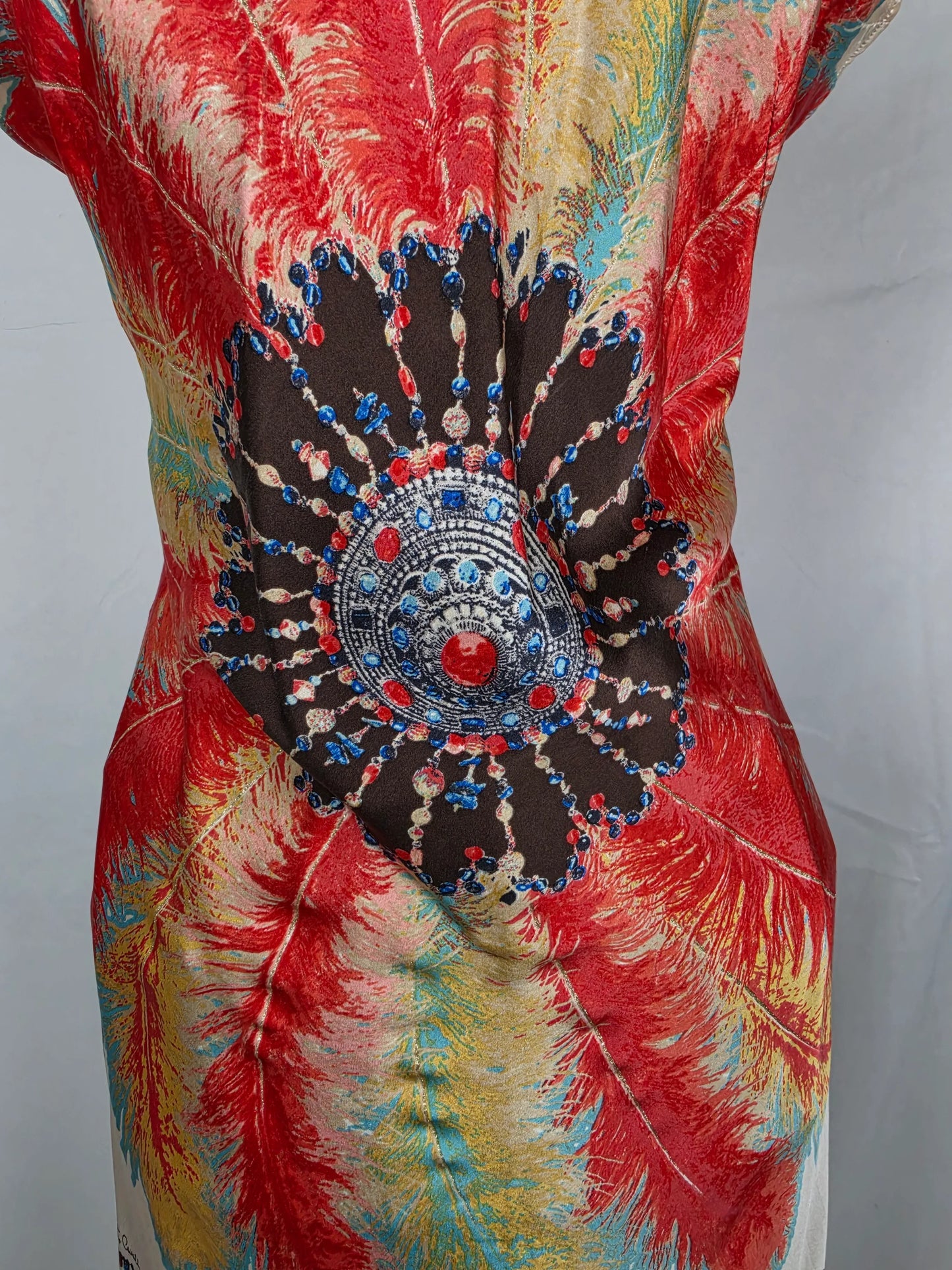 Roberto-Cavalli-Mini-Abito-d-Archivio-in-Seta-Stampa-Jewel-Feather-Multicolor-70134006350148 - Pally Vintage Closet