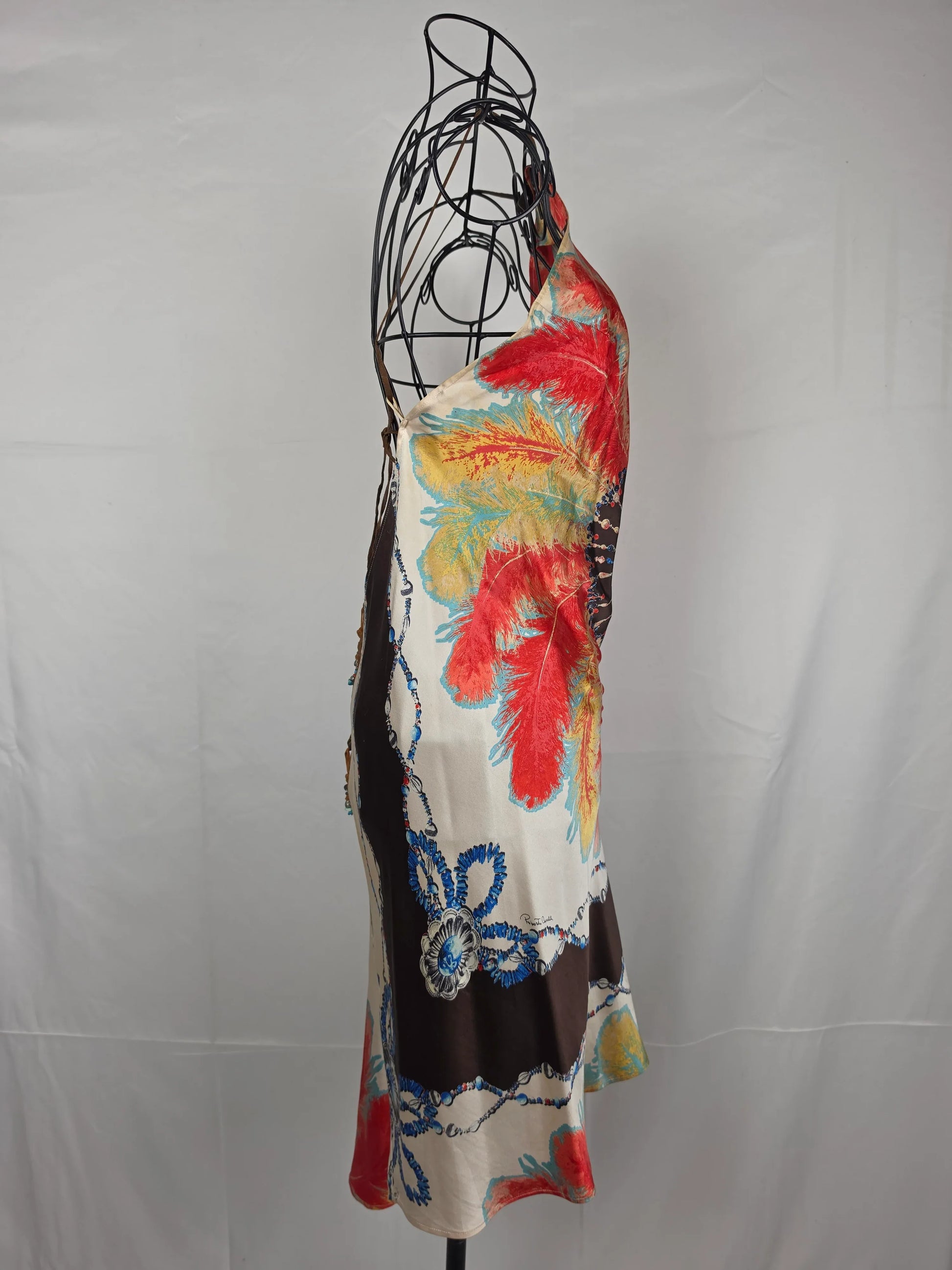 Roberto-Cavalli-Mini-Abito-d-Archivio-in-Seta-Stampa-Jewel-Feather-Multicolor-70134006415684 - Pally Vintage Closet