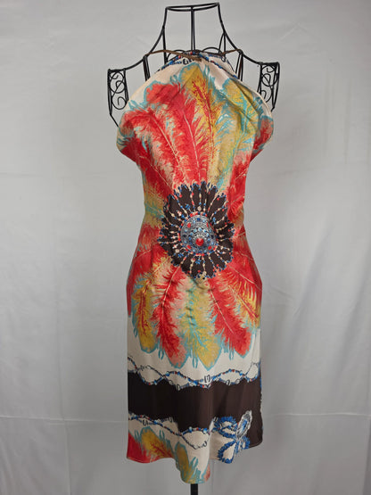Roberto-Cavalli-Mini-Abito-d-Archivio-in-Seta-Stampa-Jewel-Feather-Multicolor-70134006481220 - Pally Vintage Closet