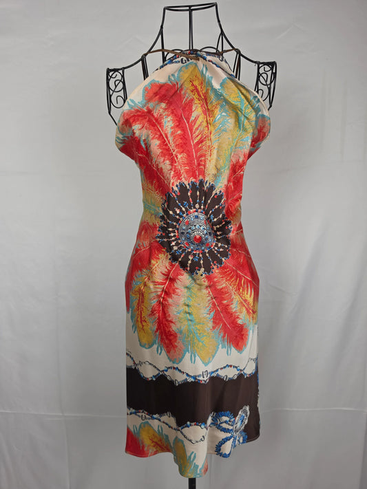Roberto-Cavalli-Mini-Abito-d-Archivio-in-Seta-Stampa-Jewel-Feather-Multicolor-70134006481220 - Pally Vintage Closet