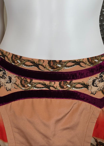 Roberto Cavalli Minigonna Vintage con Stampa Barocca e Dettagli in Velluto Rosa - Pally Vintage Closet
