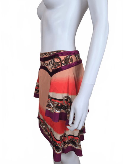 Roberto Cavalli Minigonna Vintage con Stampa Barocca e Dettagli in Velluto Rosa - Pally Vintage Closet