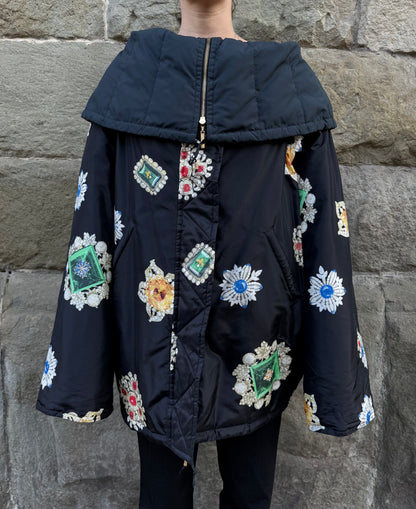 Roberto Cavalli Piumino Oversize in Seta Jewel Print Nero - Pally Vintage Closet