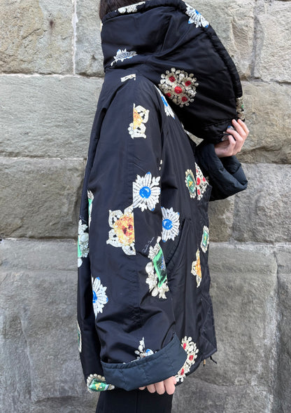 Roberto Cavalli Piumino Oversize in Seta Jewel Print Nero - Pally Vintage Closet