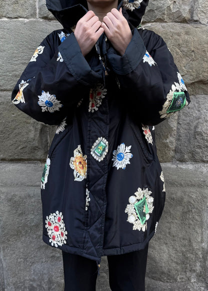 Roberto Cavalli Piumino Oversize in Seta Jewel Print Nero - Pally Vintage Closet