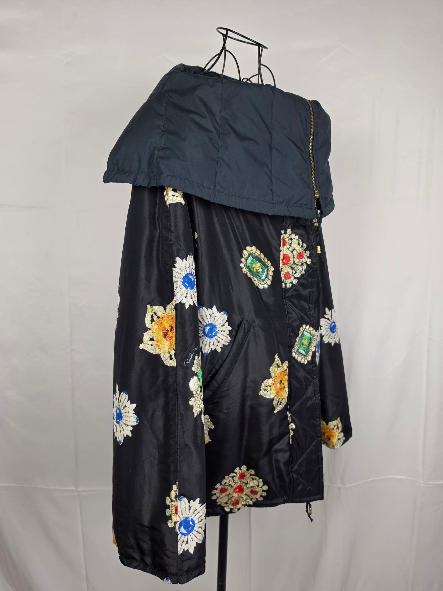 Roberto Cavalli Piumino Oversize in Seta Jewel Print Nero - Pally Vintage Closet
