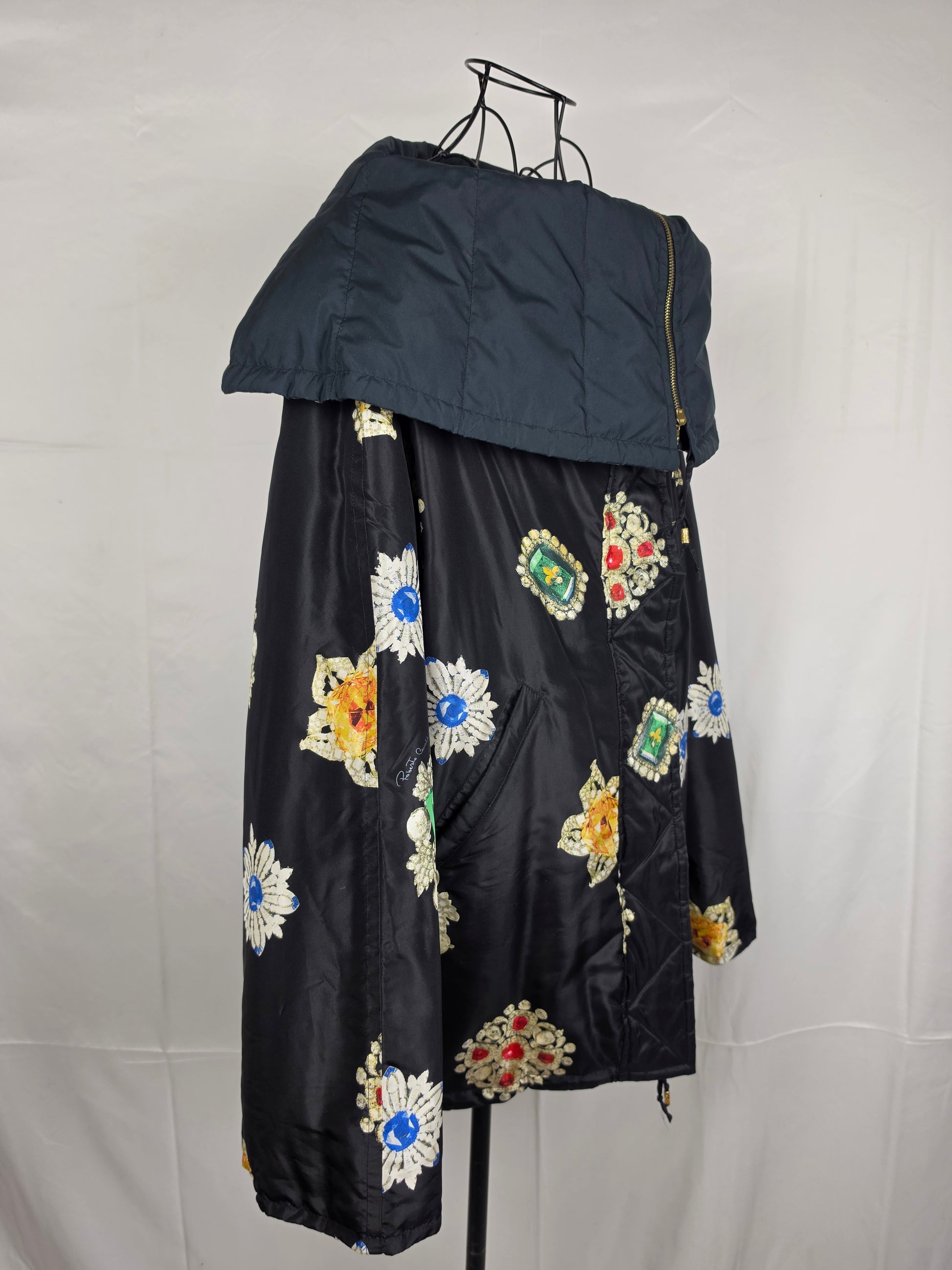 Roberto Cavalli Piumino Oversize in Seta Jewel Print Nero - Pally Vintage Closet