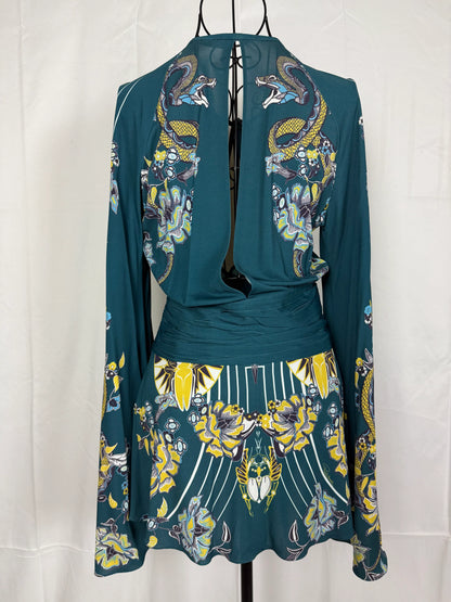 Roberto-Cavalli-Top-con-Stampa-Snake-Floral-Verde-69400479924548 - Pally Vintage Closet