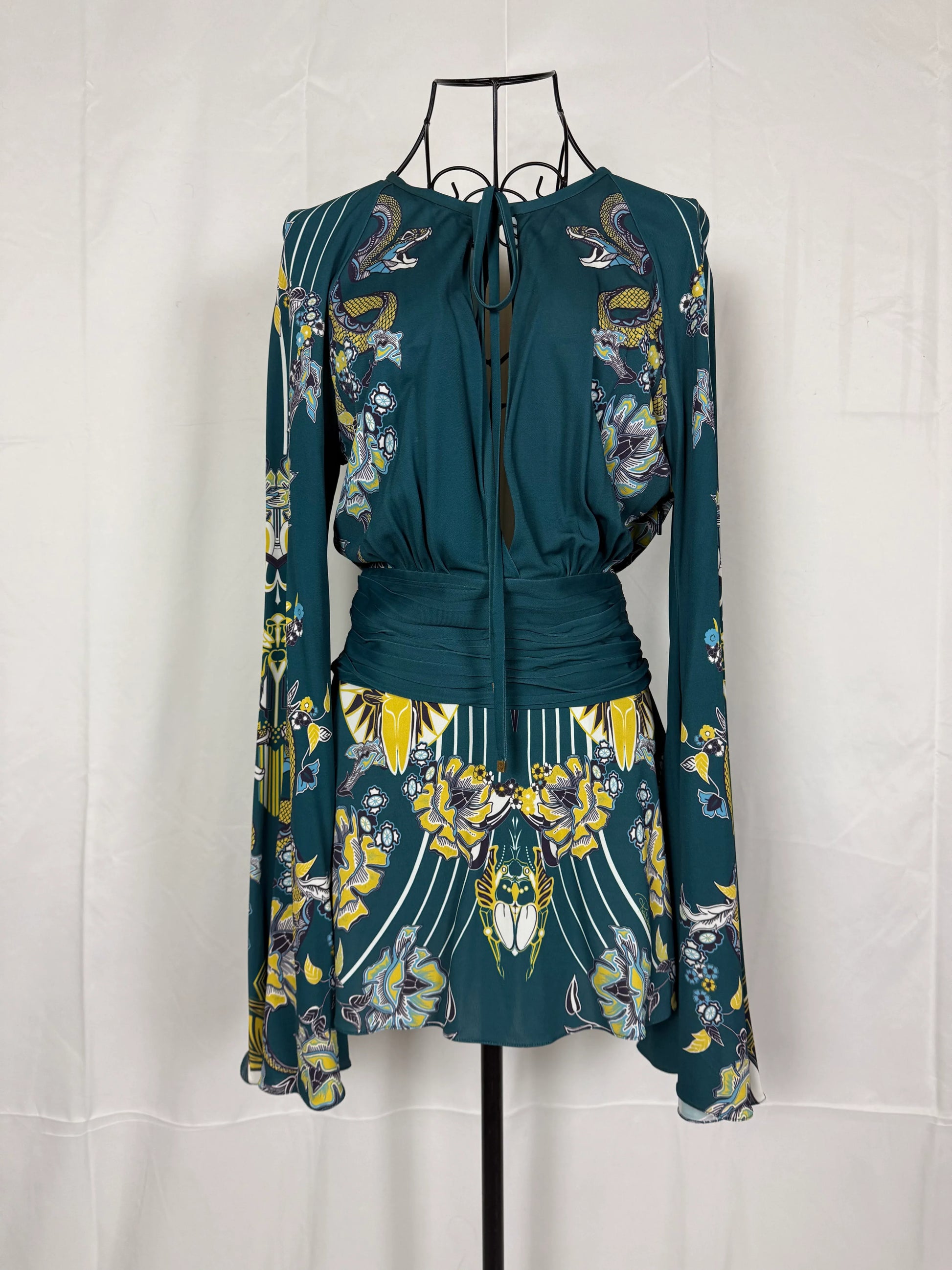 Roberto-Cavalli-Top-con-Stampa-Snake-Floral-Verde-69400480022852 - Pally Vintage Closet