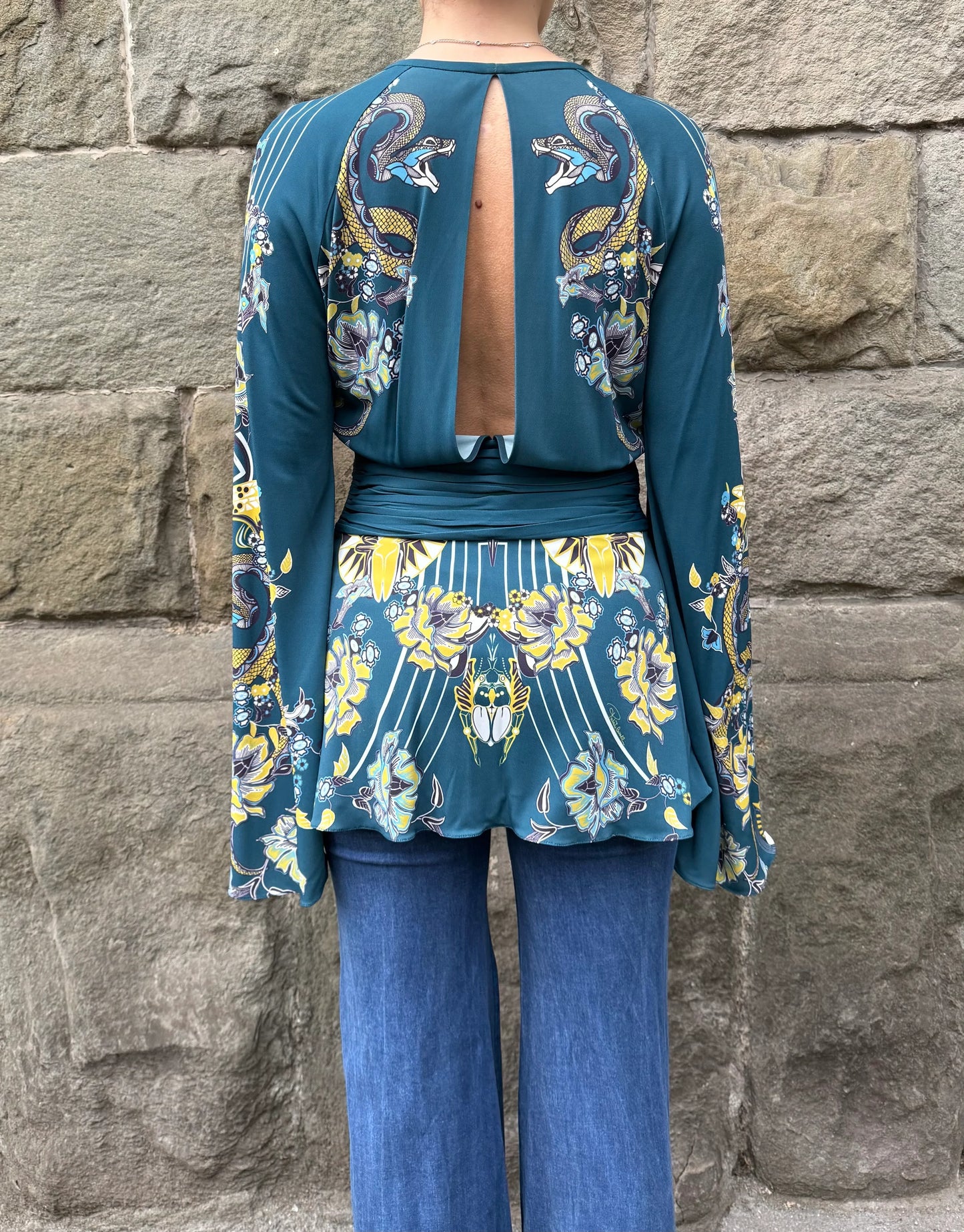 Roberto-Cavalli-Top-con-Stampa-Snake-Floral-Verde-69498091667780 - Pally Vintage Closet