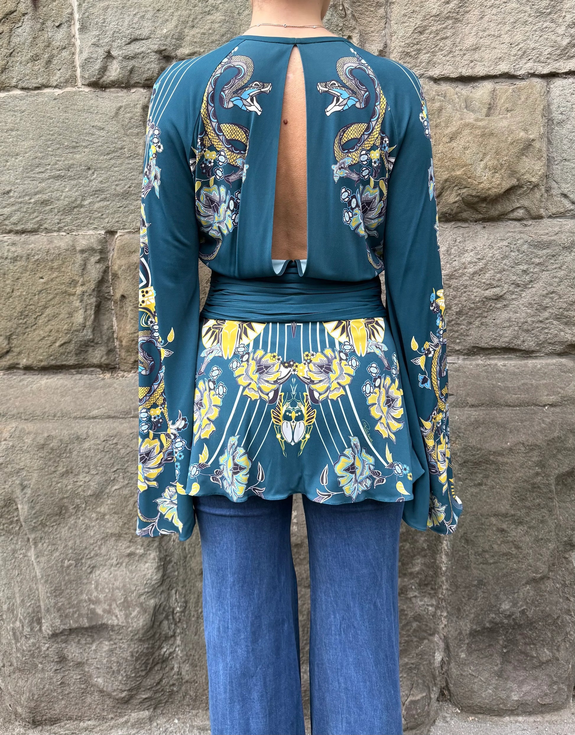 Roberto-Cavalli-Top-con-Stampa-Snake-Floral-Verde-69498091667780 - Pally Vintage Closet