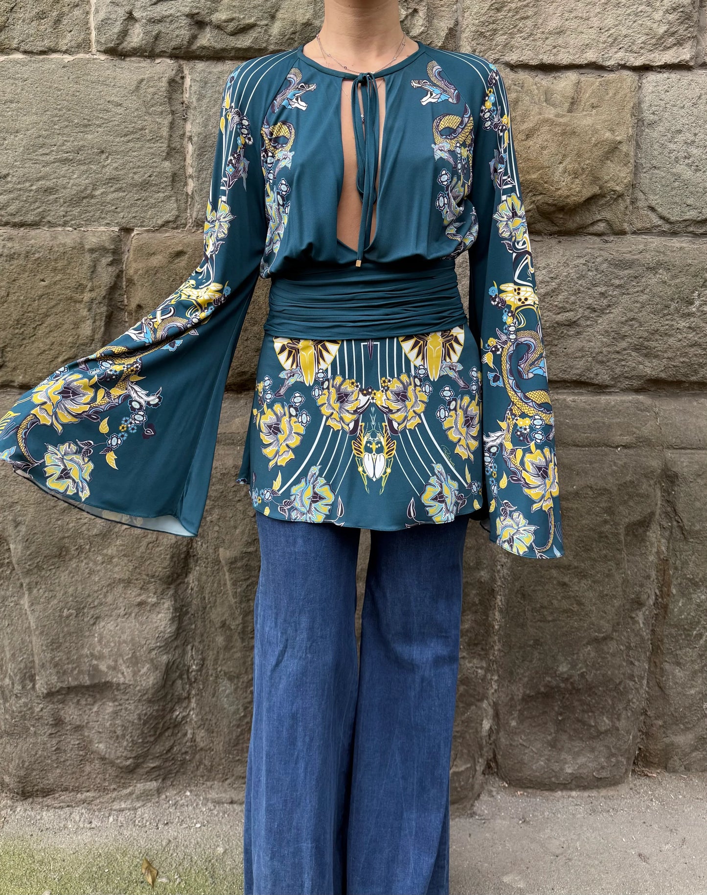 Roberto-Cavalli-Top-con-Stampa-Snake-Floral-Verde-69498091766084 - Pally Vintage Closet