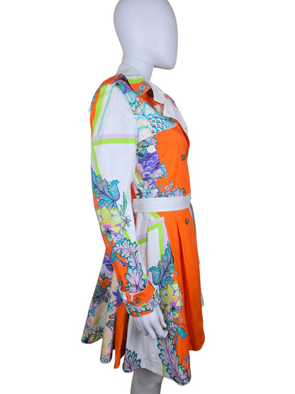 Roberto Cavalli Trench Vintage Doppiopetto in Cotone con Stampa Paisley e Floreale Arancio - Pally Vintage Closet