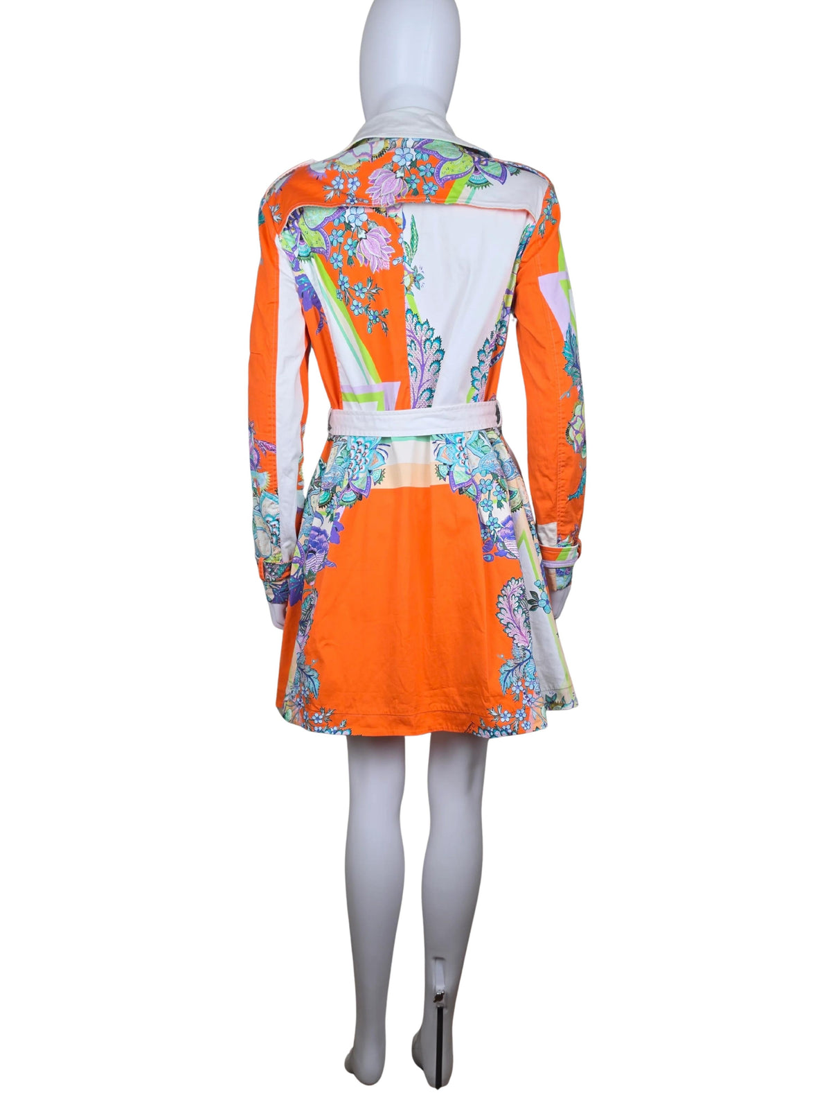 Roberto Cavalli Trench Vintage Doppiopetto in Cotone con Stampa Paisley e Floreale Arancio - Pally Vintage Closet