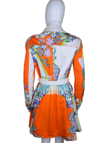 Roberto Cavalli Trench Vintage Doppiopetto in Cotone con Stampa Paisley e Floreale Arancio - Pally Vintage Closet
