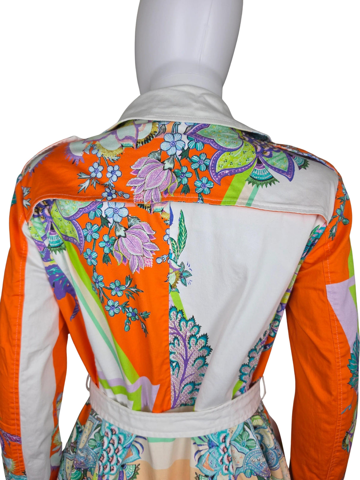 Roberto Cavalli Trench Vintage Doppiopetto in Cotone con Stampa Paisley e Floreale Arancio - Pally Vintage Closet