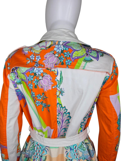 Roberto Cavalli Trench Vintage Doppiopetto in Cotone con Stampa Paisley e Floreale Arancio - Pally Vintage Closet